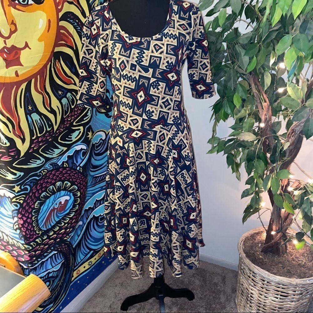 🆕 LULAROE Aztec tan and blue swing dress